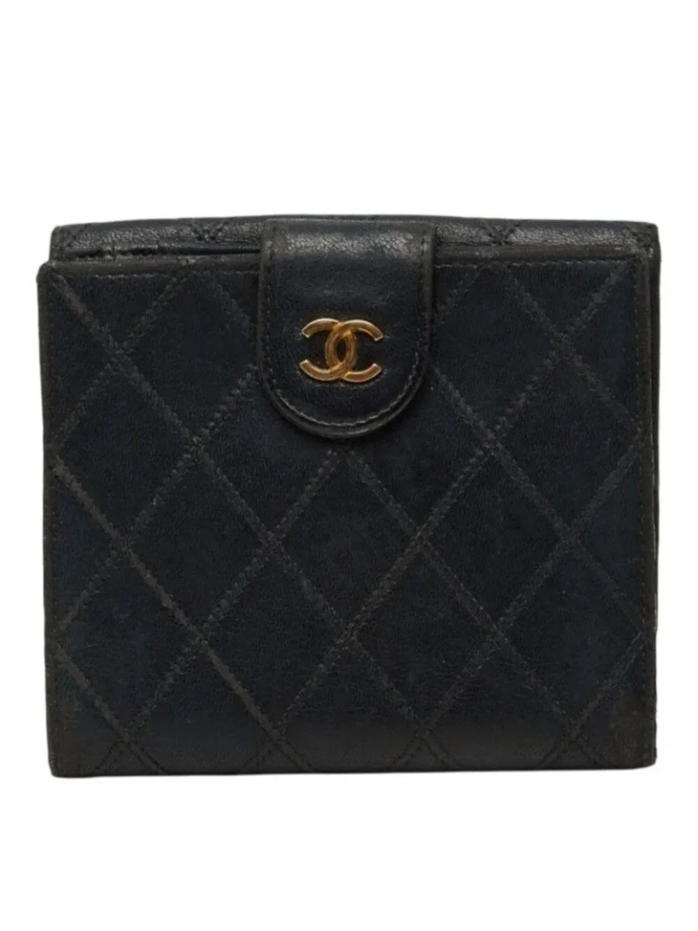 Chanel CC Logo Bicolor Bifold Wallet Black Leather